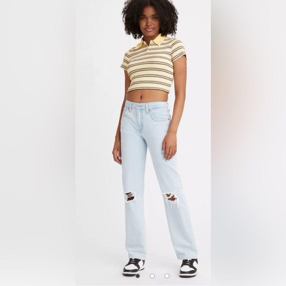 Light Blue Distressed Womens Levi Low Pro Straight Jean 29